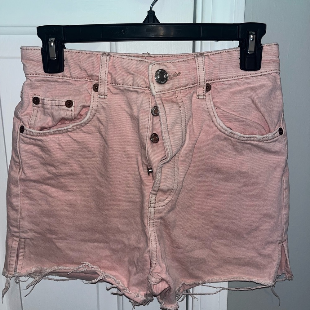 Pink denim cut-off shorts